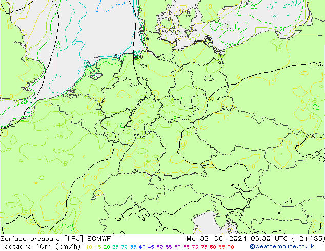 Isotaca (kph) ECMWF lun 03.06.2024 06 UTC