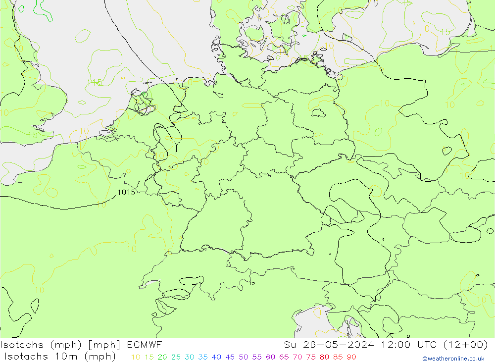 Isotachen (mph) ECMWF zo 26.05.2024 12 UTC