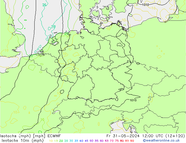 Isotachs (mph) ECMWF ven 31.05.2024 12 UTC