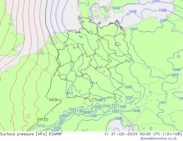 Presión superficial ECMWF vie 31.05.2024 00 UTC