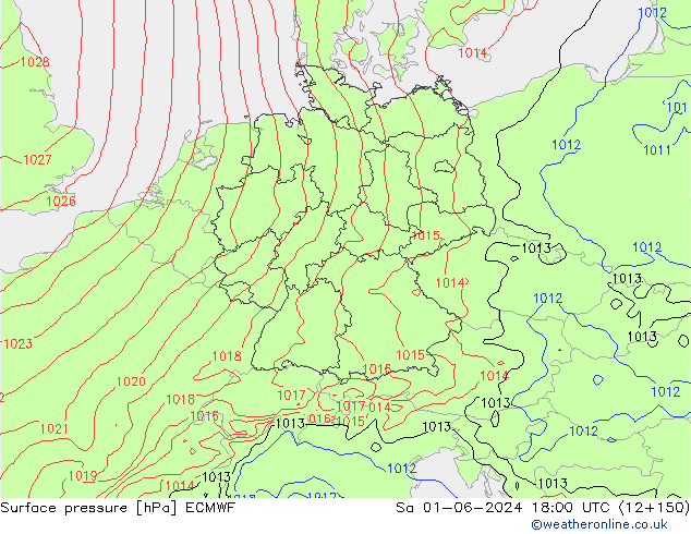 Surface pressure ECMWF Sa 01.06.2024 18 UTC