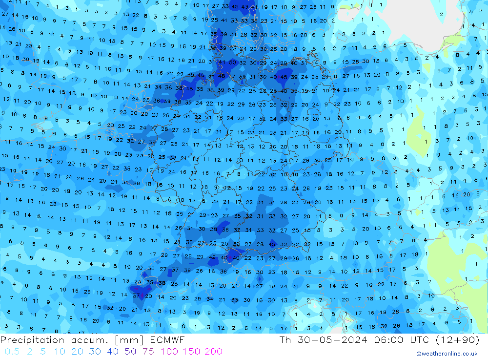 Précipitation accum. ECMWF jeu 30.05.2024 06 UTC