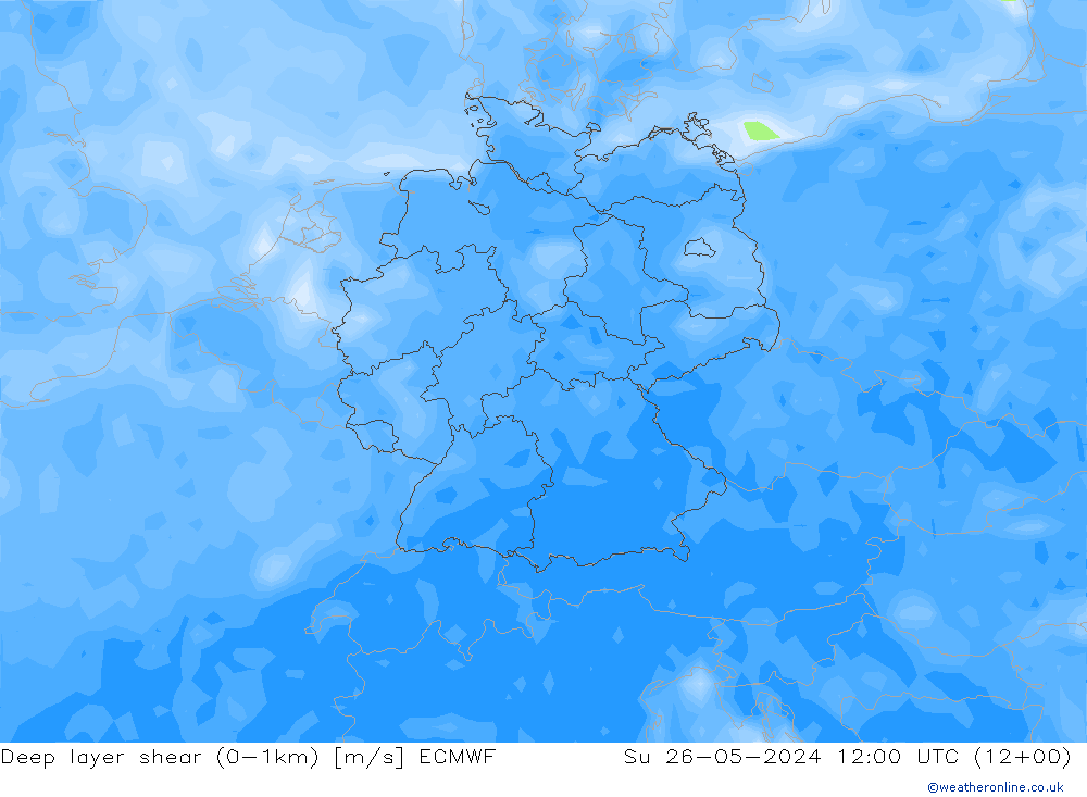 Deep layer shear (0-1km) ECMWF So 26.05.2024 12 UTC