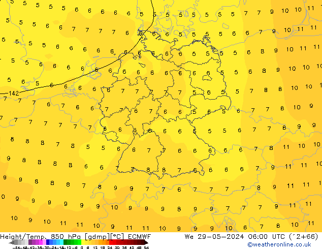 Height/Temp. 850 hPa ECMWF St 29.05.2024 06 UTC