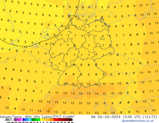 Z500/Rain (+SLP)/Z850 ECMWF We 29.05.2024 12 UTC