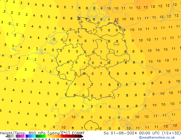 Height/Temp. 850 hPa ECMWF Sa 01.06.2024 00 UTC