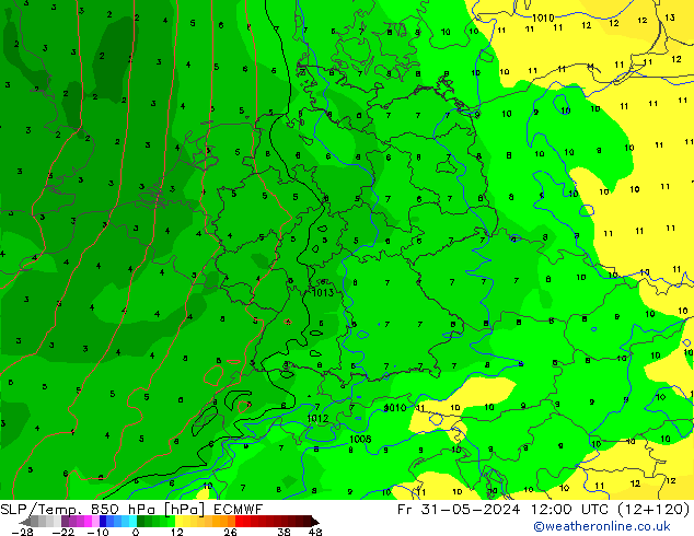 SLP/Temp. 850 hPa ECMWF ven 31.05.2024 12 UTC