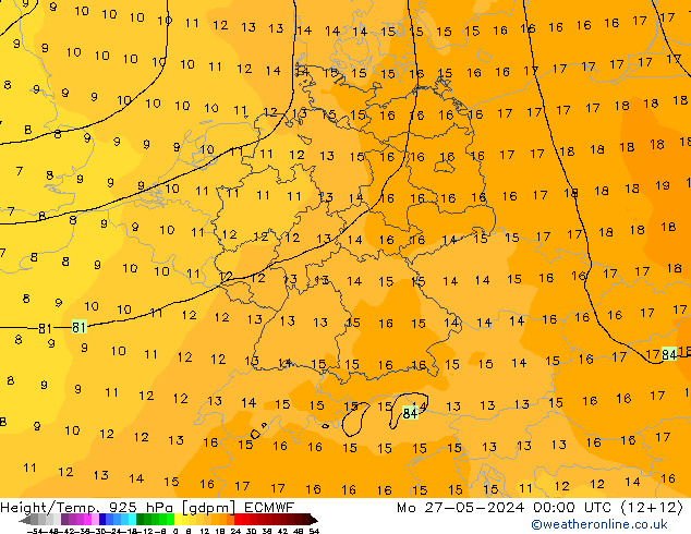 Height/Temp. 925 гПа ECMWF пн 27.05.2024 00 UTC