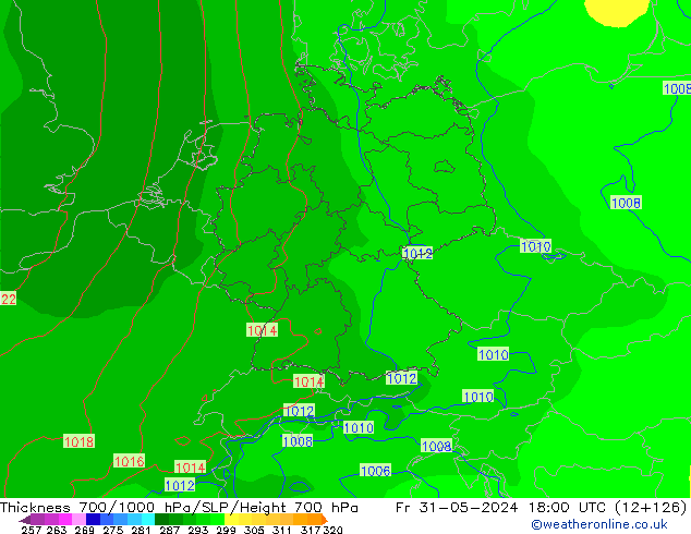 Thck 700-1000 hPa ECMWF Fr 31.05.2024 18 UTC