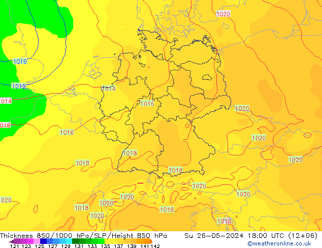 Thck 850-1000 hPa ECMWF 星期日 26.05.2024 18 UTC