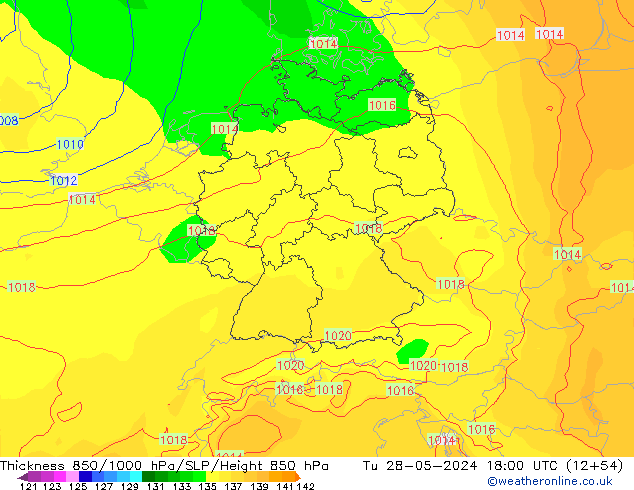 Thck 850-1000 hPa ECMWF mar 28.05.2024 18 UTC