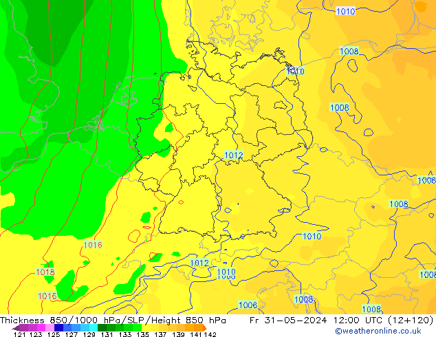 Thck 850-1000 hPa ECMWF pt. 31.05.2024 12 UTC