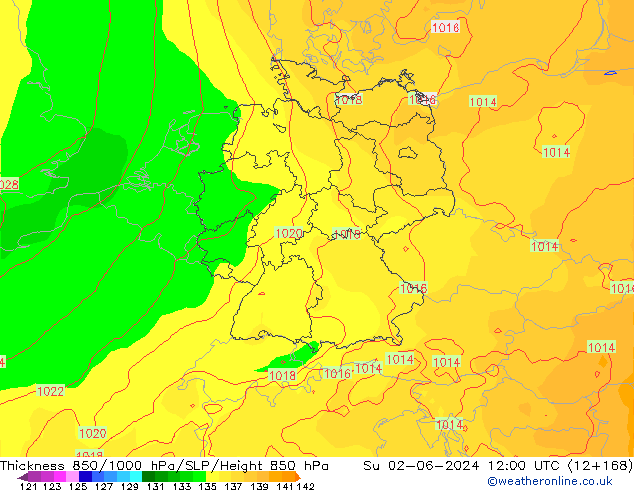 Thck 850-1000 hPa ECMWF Su 02.06.2024 12 UTC