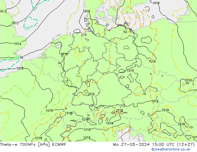 Theta-e 700hPa ECMWF lun 27.05.2024 15 UTC