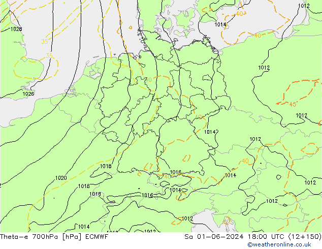 Theta-e 700hPa ECMWF So 01.06.2024 18 UTC