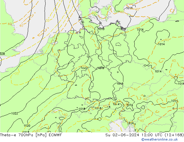 Theta-e 700hPa ECMWF dom 02.06.2024 12 UTC