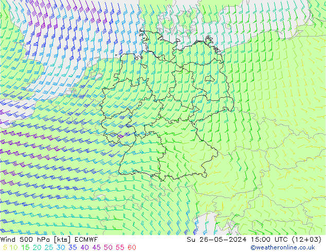 Wind 500 hPa ECMWF Su 26.05.2024 15 UTC