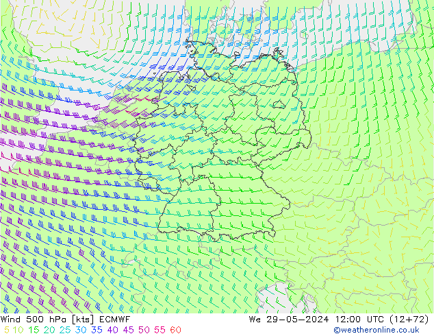 Vent 500 hPa ECMWF mer 29.05.2024 12 UTC