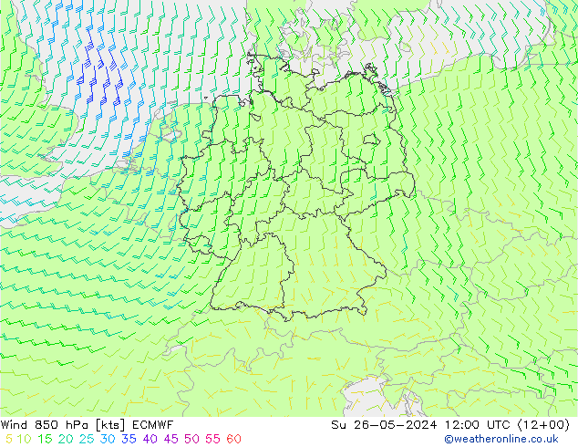 Viento 850 hPa ECMWF dom 26.05.2024 12 UTC