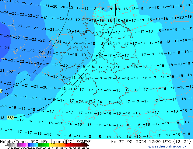 Z500/Rain (+SLP)/Z850 ECMWF 星期一 27.05.2024 12 UTC