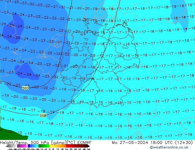 Height/Temp. 500 hPa ECMWF Mo 27.05.2024 18 UTC