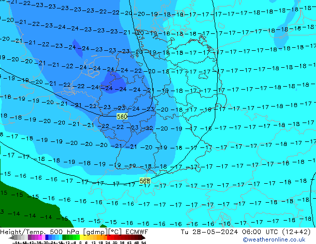 Z500/Rain (+SLP)/Z850 ECMWF Út 28.05.2024 06 UTC