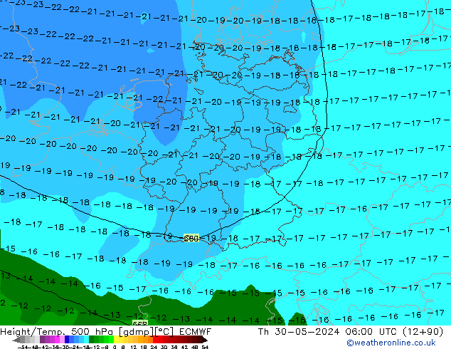 Z500/Rain (+SLP)/Z850 ECMWF Do 30.05.2024 06 UTC