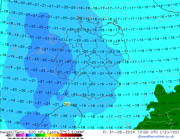 Height/Temp. 500 hPa ECMWF Fr 31.05.2024 12 UTC