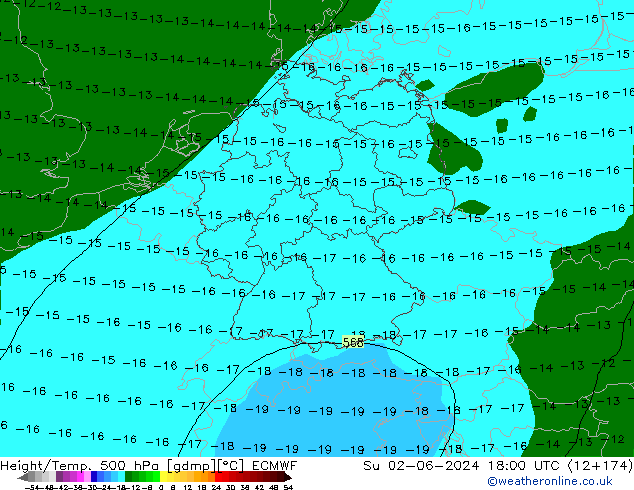 Height/Temp. 500 hPa ECMWF Su 02.06.2024 18 UTC