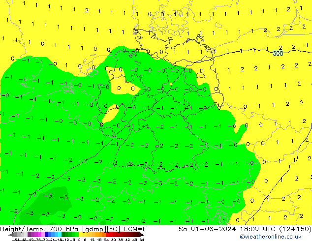 Yükseklik/Sıc. 700 hPa ECMWF Cts 01.06.2024 18 UTC