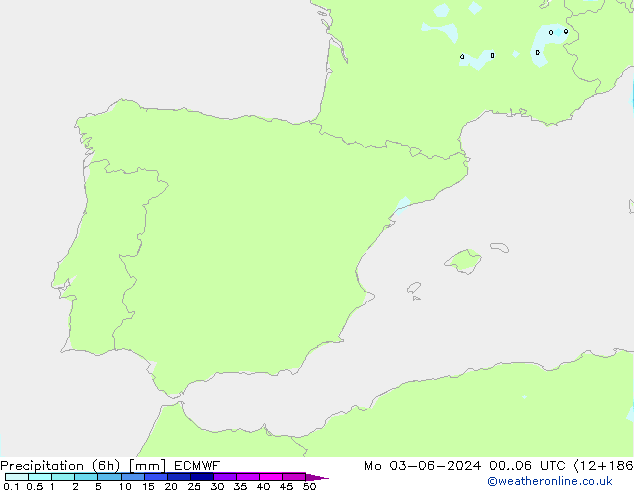 Precipitazione (6h) ECMWF lun 03.06.2024 06 UTC