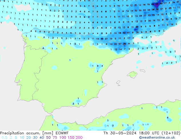 Precipitation accum. ECMWF  30.05.2024 18 UTC