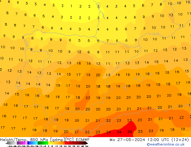 Z500/Rain (+SLP)/Z850 ECMWF пн 27.05.2024 12 UTC