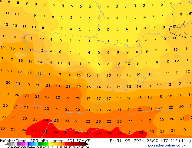 Height/Temp. 850 hPa ECMWF Pá 31.05.2024 06 UTC