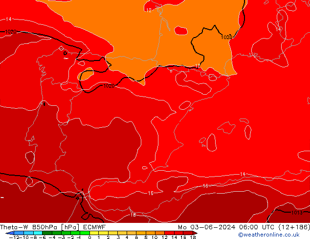 Theta-W 850hPa ECMWF lun 03.06.2024 06 UTC