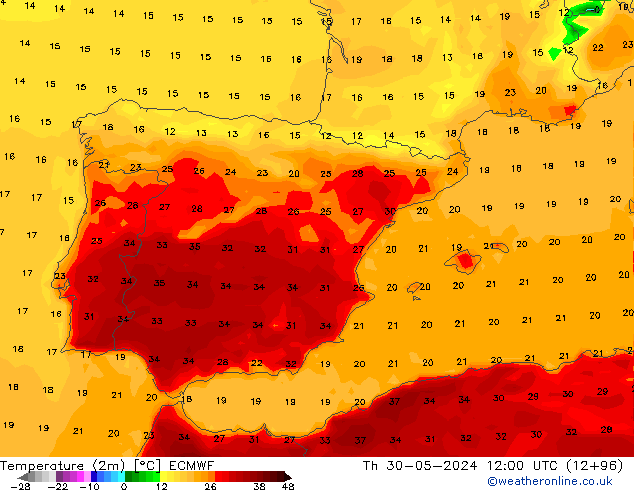 карта температуры ECMWF чт 30.05.2024 12 UTC