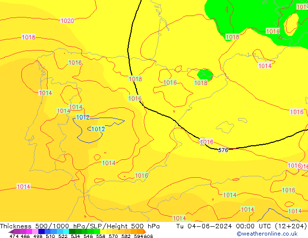 Thck 500-1000hPa ECMWF wto. 04.06.2024 00 UTC