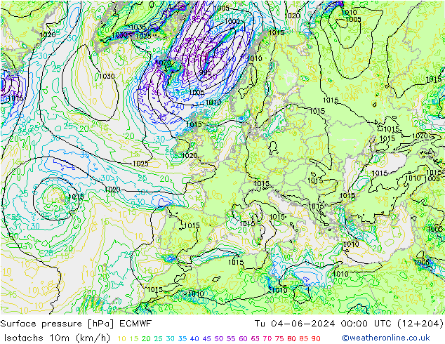 Isotachs (kph) ECMWF Ter 04.06.2024 00 UTC