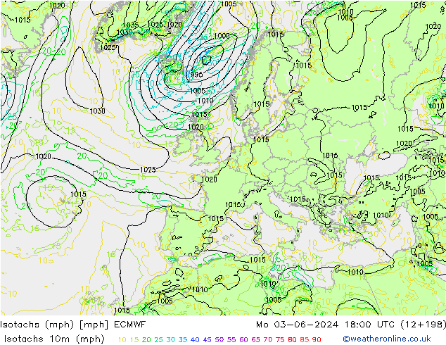 Isotachs (mph) ECMWF  03.06.2024 18 UTC