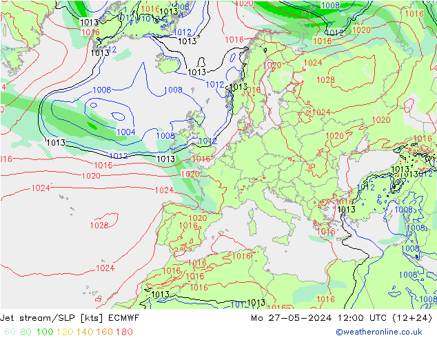 Corrente a getto ECMWF lun 27.05.2024 12 UTC