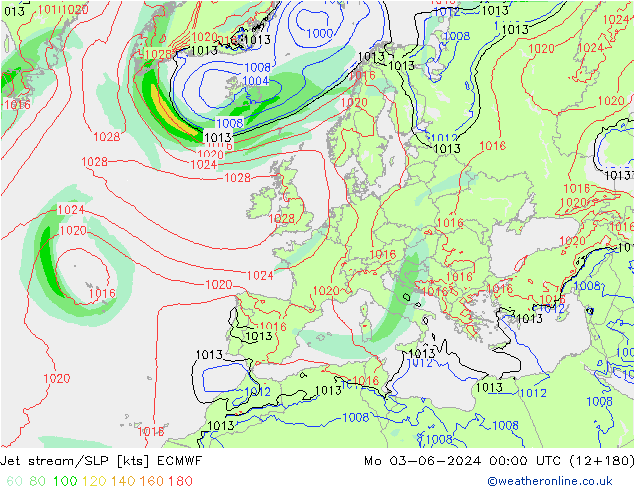 Jet stream/SLP ECMWF Mo 03.06.2024 00 UTC