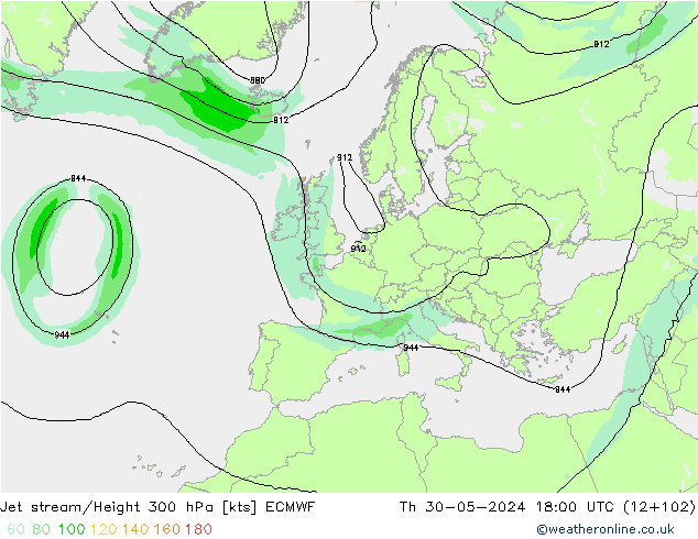 Jet stream/Height 300 hPa ECMWF Th 30.05.2024 18 UTC