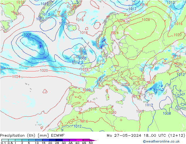 Z500/Rain (+SLP)/Z850 ECMWF lun 27.05.2024 00 UTC