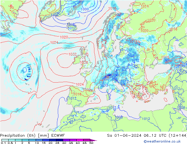 Z500/Rain (+SLP)/Z850 ECMWF сб 01.06.2024 12 UTC