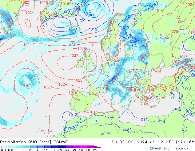 Z500/Rain (+SLP)/Z850 ECMWF dim 02.06.2024 12 UTC