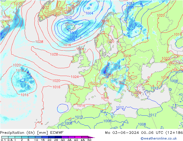 Yağış (6h) ECMWF Pzt 03.06.2024 06 UTC