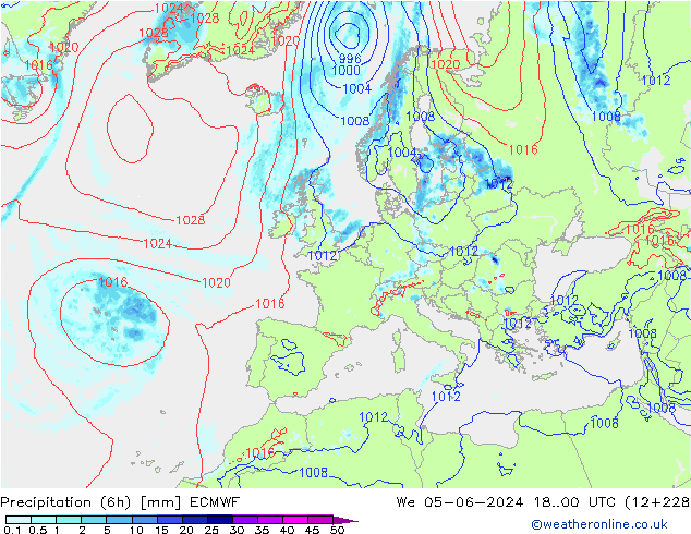 Z500/Rain (+SLP)/Z850 ECMWF mer 05.06.2024 00 UTC