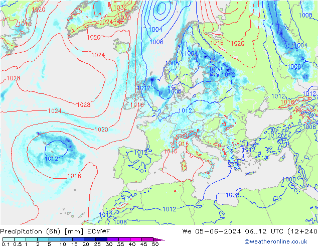 Z500/Rain (+SLP)/Z850 ECMWF Mi 05.06.2024 12 UTC