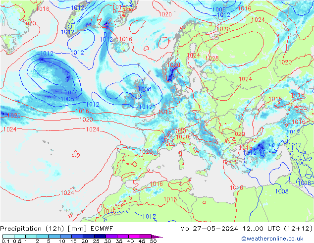 Precipitazione (12h) ECMWF lun 27.05.2024 00 UTC