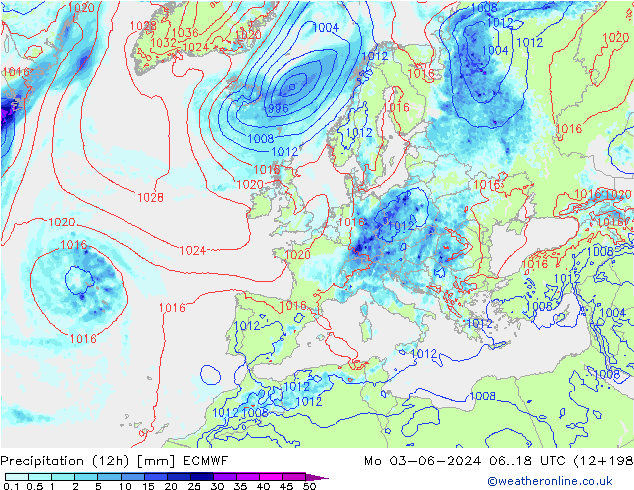 Precipitazione (12h) ECMWF lun 03.06.2024 18 UTC